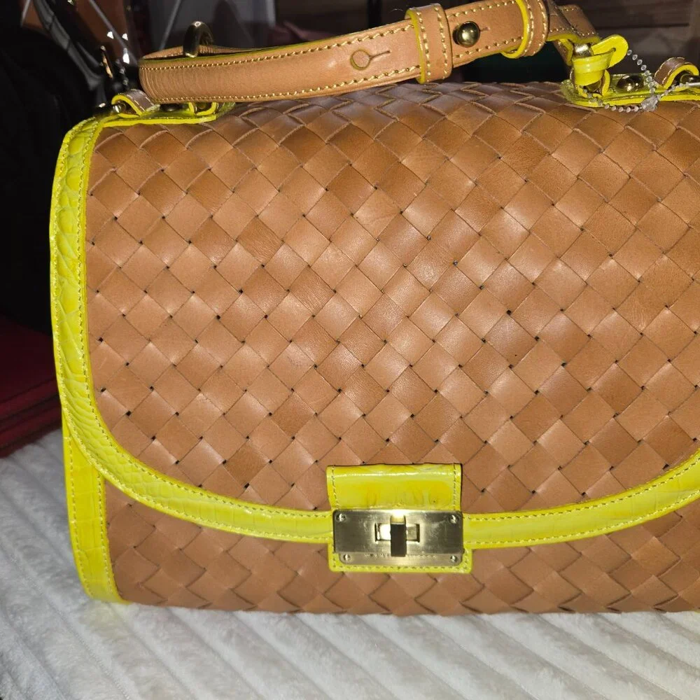 Brahmin Phoebe Citron Woven Leather Bag